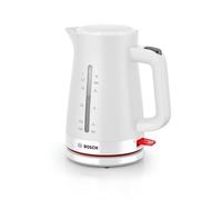 Bosch Bollitore Elettrico TWK3M121, Capacità 1.7 L, Spegnimento Automatico, Riscaldamento Rapido, Filtro Anticalcare Removibile, Indicatore Livello dell'Acqua Esterno, Facile da Pulire, Bianco