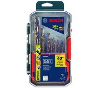 BOSCH CO14B - Set di 14 pezzi assortiti con custodia inclusa cobalto M42 punte da trapano in metallo con gambo a tre punte piatte per applicazioni di foratura in acciaio inox, ghisa, titanio, metallo