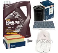 BOSCH Controllo Set 5 L MANNOL 5W-30 LONG LIFE Per Audi A4 Cabriolet 1.8 T