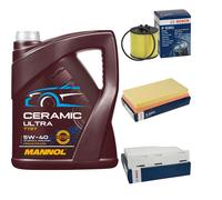Bosch Controllo Set 5L mannol Ceramica 5W-40 per VW Touran 1.6 FSI Golf A V