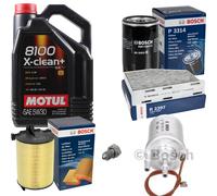 Bosch Controllo Set 5L Motul 8100 x-Pulire+5W-30 per VW Seat Altea Golf Plus