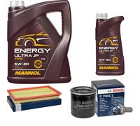 Bosch Controllo Set 6 L mannol Energia Ultra JP 5W-20 per Nissan Almera II 1.5
