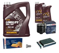 Bosch Controllo Set 7 L mannol Longlife 504/507 5W-30 per Seat Altea Leon 1.6
