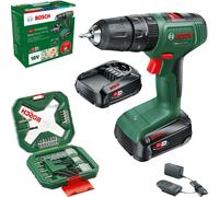 Bosch Trapano,percussione a batteria EasyImpact 18V-40 (2x batteria da 2,0 Ah, sistema 18 volt, set di cacciaviti e punte per legno, pietra e metallo da 34 pz, in confezione di cartone), Mandrino 13mm