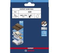 Bosch EXPERT W480 Web - 10 fogli abrasivi a mano 1/4 (per legno duro, colore su legno, Ø 115 x 140 mm, grana 320, accessori professionali per levigatura a mano)