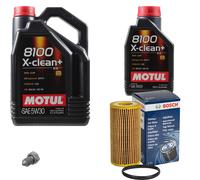 BOSCH Filtro Olio 6L Motul 8100 X-Clean+ 5W-30 Per VW Audi Golf V 2.0 GTI EOS