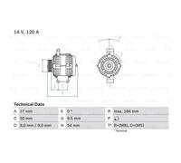 BOSCH Generatore Alternatore 120A 14V Per Fiat Punto 500 Alfa Romeo Mito
