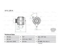 BOSCH Generatore Alternatore 120A 14V Per Mazda 3 Berlina Kuga I Focus C-Max
