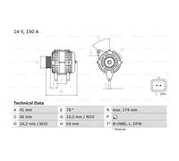 BOSCH Generatore Alternatore 150A 14V Per Peugeot 4007 Citroën C-Crosser