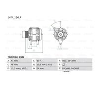 BOSCH Generatore Alternatore 150A 14V Per Peugeot 607 Citroën Evasion Jumpy