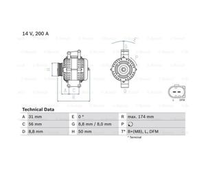BOSCH Generatore Alternatore 200A 14V Adatto A per Mercedes-Benz