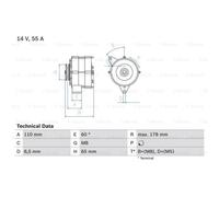 BOSCH Generatore Alternatore 55A 14V Per VW Passat 32B Golf I Cabriolet 155