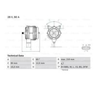 BOSCH Generatore Alternatore 80A 28V Per Mercedes-Benz Vario Kipper