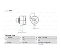 BOSCH Generatore Alternatore 90A 14V per VW Lt 40-55 I Pritsche/Telaio