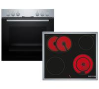 Bosch HND211CS63 - Set di fornelli da incasso, 60 cm, HEA510BS3, serie 2, aria calda 3D, gola a scomparsa, in acciaio inox e piano cottura elettrico 60 cm, NKN645GA2E, serie 4, con piano cottura, 21