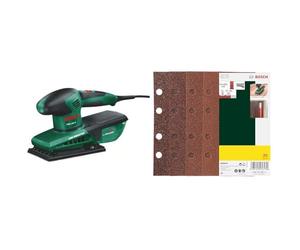 Bosch Home and Garden Levigatrice orbitale PSS 200 A, verde/nero, 27.2 x 50.2 x 43.6 cm + Bosch Set da 25 Pezzi di fogli abrasivi, vari materiali, dimensioni grana 40/60/80/120, 8 fori