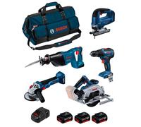 BOSCH Kit 0615990N39 (GSR 18V-55 + GWS 18V-10 + GKS 18V-57-2 + GSA 18V-LI + GST 18V-125 B + 3 x 4,0 Ah + GAL1880CV + Borsa)