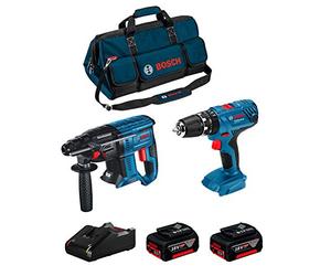 BOSCH Kit 18V BK207BAG (Martello Perforatore GBH 18V-21 + Trapano a Percussione GSB 18V-21 + 2 Batterie di 5,0 Ah + Caricabatterie + Borsa)