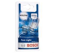 Bosch Lampadine Alogene W21/5W Pure Light, 12 V 21/5 W, Ricambio di Qualità Originale- Attacco W3x16q - Confezione da 2 Lampadine