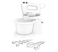 Bosch CleverMixx - Sbattitore Elettrico con Ciotola da 3 L a Rotazione Automatica, 400 W, 4 Velocità e Turbo, Fruste e Ganci in Acciaio Inox per Impasti Morbidi e Duri