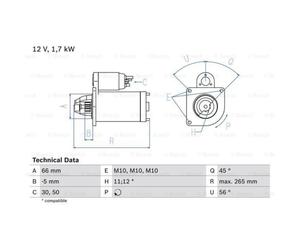 BOSCH Motorino Avviamento Starter 1,7 kW per Suzuki Vitara Samurai 12V