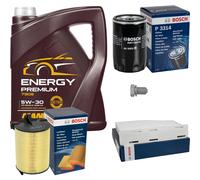 Bosch Pacchetto di Ispezione 5. L mannol Energy Premium 5W-30 per VW Golf V