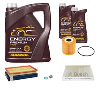Bosch Pacchetto di Ispezione 7. L mannol Energy Premium 5W-30 per Nissan Dennis