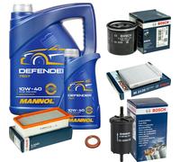 BOSCH Pacchetto Ispezione Olio Motore 6L MANNOL Defender 10W-40 per Dacia Duster