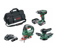 BOSCH - Pack 3 Utensili 18v Trapano Avvitatore A Batteria Psr 1800 Li-2 2 Batterie 2,5ah + Seghetto Alternativo Pst + Levigatrice Eccentrica