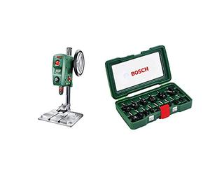 Bosch PBD 40 Trapano a Colonna, 710 W, perAcciaio e Legno, 13 mm e 40 mm, in Cartone + Bosch 2607019469 Set Misto, 15 Frese HM, Gambo 8 mm