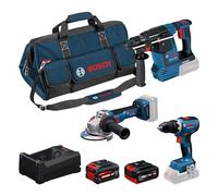 Bosch PRO 18V System Combo Kit: GSR 18V-65, GBH 18V-26, GWS 18V-11, 1 batteria GBA 5.0Ah, 1 batteria EXBA 5.5Ah, GAL 12V/18V-80, M-BAG