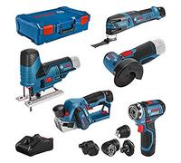 Bosch Professional 12V System Combo Kit: GSR 12V-15 FC (+4 accessori) + GHO 12V-20 + GWS 12V-76 + GST 12V-70 + GOP 12V-28 (incl. 2 batterie da 2.0Ah, batteria da 3.0Ah, caricabatt.GAL 12V-40, XL-BOXX)