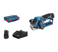 Bosch Professional 12V System Pialletto a batteria GHO 12V-20 (larg. di piallatura max.: 56 mm, incl.. 2 batterie da 3.0Ah, caricabatteria, 2 lame per pialletto, L-BOXX)