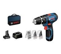 Bosch Professional 12V System Trapano-avvitatore con Percussione a Batteria GSB 12V-15, Include 1 Batteria da 2.0 Ah, 1 Batteria da 4.0 Ah, Caricabatteria GAL 12V-20, Set Accessori 39 Pezzi, in Borsa