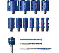 Bosch Set di seghe a tazza Construction Material EXPERT 20/22/25/32/35/40/44/51/60/68/76 mm 15 pz. per perforatrici rotative e trapani a percussione Quantità:15