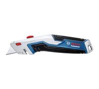 Bosch Professional 1600A01V3H Coltello Universale con Lama Estraibile e Scomparto portalame nell'impugnatura incl. 3 Lame trapezoidali , Blu, Coltello universale a lama estensibile