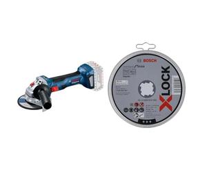 Bosch Professional 18V Sistema Smerigliatrice Angolare a Batteria GWS 18V-7 (Ø 125 mm, cuffia di prot., cartone) + Mola da Taglio Dritta Standard di, 10 Pezzi, Inox, X-Lock, Ø125 mm, Ø: 22.23 mm