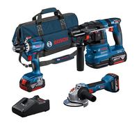 Bosch Professional 18V System Combo kit a batteria: GSB 18V-45 + GBH 18V-22 + GWS 18V-8 (incl. 3 batterie GBA 4.0Ah, GAL 18V-40, borsa degli attrezzi) - Amazon Exclusive