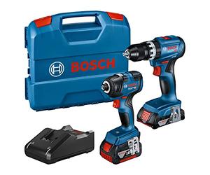 Bosch Professional 18V System Combo Kit: trapano-avvitatore con perc. GDR 18V-200 + avvit.a massa battente GSB 18V-45 (in att. 2.0Ah,batt.4.0Ah,caricab.GAL 18V-40, L-Case) - Amazon Exclusive Set