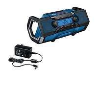 Bosch Professional 18V System Radio da cantiere a batteria GPB 18V-2 C (ricezione tramite Bluetooth, FM e AUX, incl. 1 alimentatore, 1 cavo AUX, 3 batterie a bottone al litio da 3V)