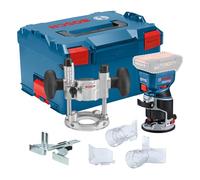 Bosch Professional 18V System Rifilatore a batteria GKF 18V-8 (incl. guida paral., 2 adat. aspir. rif., prot. tru., pinza 8 mm, chiave, base imm. TE, 2 adat. aspir. base imm., L-BOXX, s. batt./caric.)