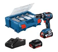 Bosch Professional 18V System Trapano-avviatore con percussione a batteria GSB 18V-55 (coppia max. 55 Nm, 2 batterie da 4.0 Ah, caricabatteria GAL 18V-20, set di accessori 82 pz., L-Case Pick & Click)