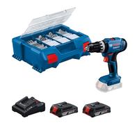 Bosch Professional 18V System Trapano-avvitatore con percussione a batteria GSB 18V-25 (Ø vite max. 10 mm, incl. 2 batterie GBA 2.0Ah, GAL 18V-20, set di accessori da 63 pz., L-Case Pick & Click)