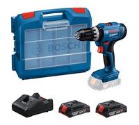 Bosch Professional 18V System Trapano-avvitatore con percussione a batteria GSB 18V-25 (Ø vite max. 10 mm, incl. 2 batterie GBA 2.0Ah, GAL 18V-20, set di accessori da 63 pz., L-Case Pick & Click)
