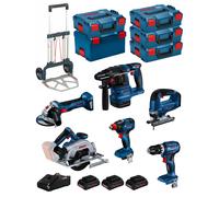 BOSCH Kit BK603 (GSB18V-45 +GDX18V-200 +GKS18V-57-2 +GST18V-125B +GBH18V-22 +GWS18V-7 + 3x4,0Ah PC +GAL18V-40 + 5xL-Boxx +carro)