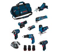 BOSCH Kit BMKB8-28AD3 (GSR12V-15+GTB12V-11+GDR12V-105+GWS12V-76+GST12V-70+GOP12V-28+GSA12V-14+GLI12V-80+3x2,0Ah+GAL1230CV+HDBAG)