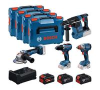 Bosch PRO 18V System Combo Kit: GSR 18V-65, GDX 18V-285, GBH 18V-26, GWS 18V-11, 2 batterie GBA 18V 5.0Ah, 1 batteria EXBA 18V 5.5Ah, GAL 12V/18V-80, 4 L-BOXX 136