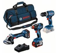 Bosch Professional Combo Kit GSB 18V-45 + GDX 18V-200 + GWS 18V-7 (incl. 2 batterie da 5.0 Ah, caricabatteria GAL 18V-40, in borsa degli attrezzi media)