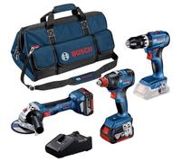 Bosch Professional Combo Kit GSB 18V-45 + GDX 18V-200 + GWS 18V-7 (incl. 2 batterie da 5.0 Ah, caricabatteria GAL 18V-40, in borsa degli attrezzi media)