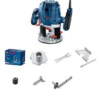 Bosch Professional: Fresatrice verticale GOF 130 (guida parallela, bullone di copia, adattatore per aspirapolvere, mandrino di centraggio, rullo guida, 2 morsetti di fissaggio)